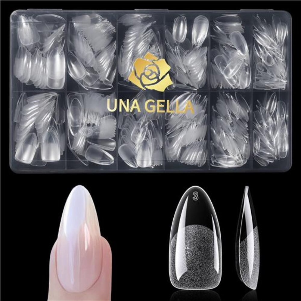 UNA GELLA Almond Gel Nail Tips 600 Pcs Pre-filed Almond Nails Full Cover Press